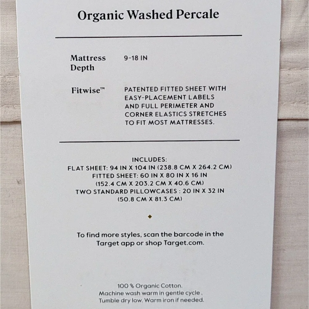 New Threshold Organic Washed Percale Sheet Set Khaki Malange Queen